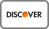 Discover logo with black text and orange circular element on white background with gray border